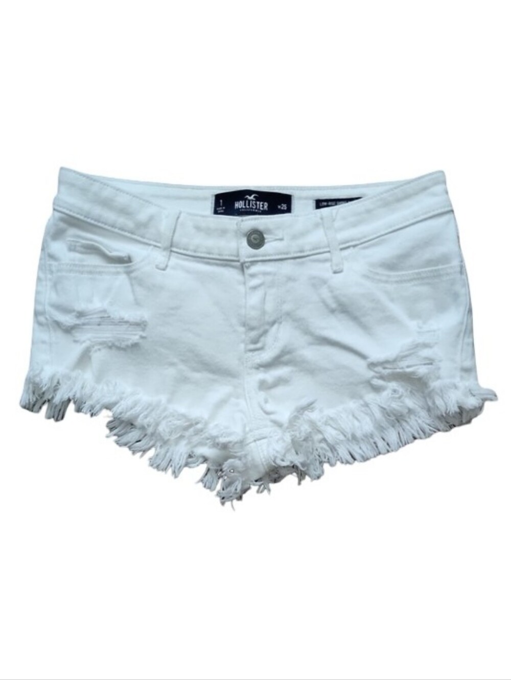 Hollister White Distressed Denim Shorts Low Rise Frayed Cutoff Size 1 W25